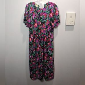 90s Vintage Tropical Holiday Dress Neon Floral Size 10